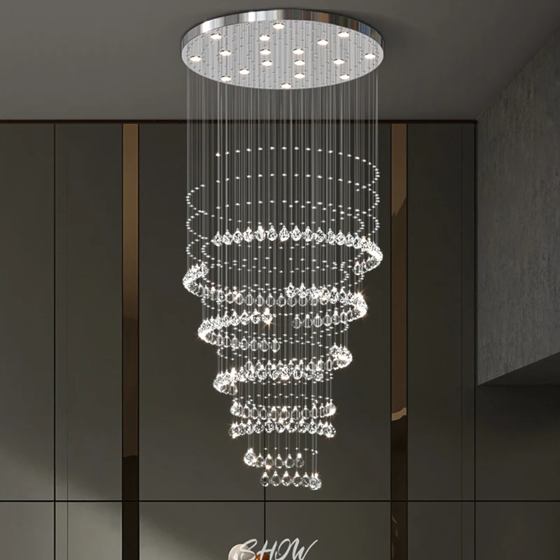 

Staircase Chandelier Modern Minimalist Atmosphere European Hotel Lobby Loft Villa Duplex Living Room Crystal Pendant Light