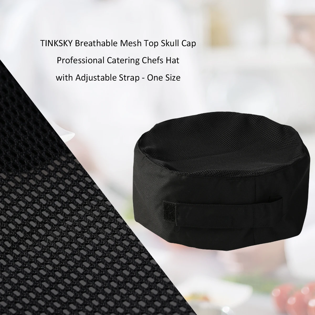 Black Breathable Mesh Chef Hat Tinksky Adjustable Strap One Size Soft Skin-Friendly Fabric For Cooking