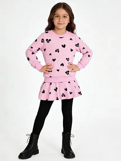 Little Hand Girls Clothes Set Heart Sweatshirt and Leggings Sets 2-Piece Outfits Pink Size 2-10T Valentine's Day
