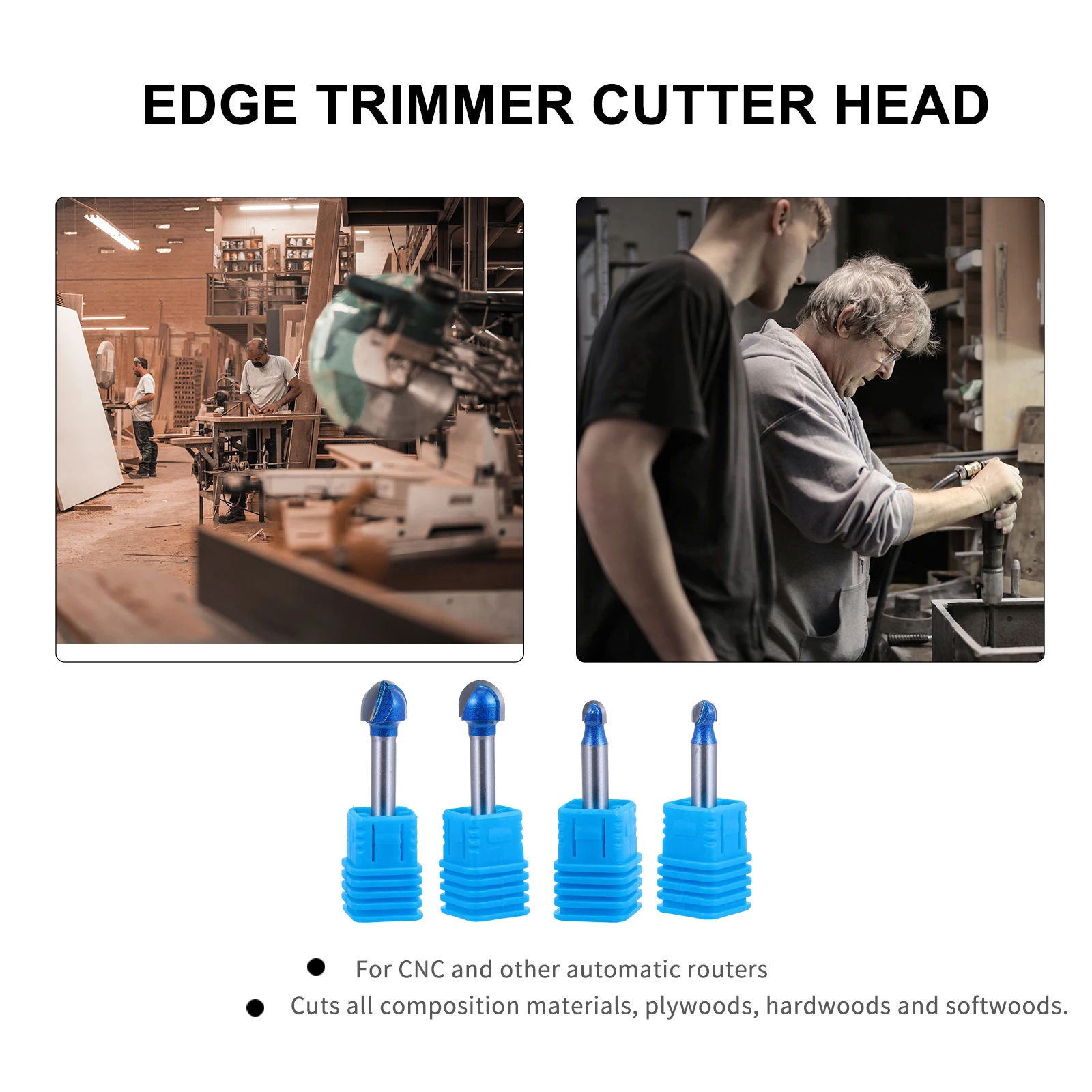 

4pcs Edge Trimmer Knife Head Double Flute Router Bit Woodworking Cutter Tool For Cnc Machine Anti Kickback Steel