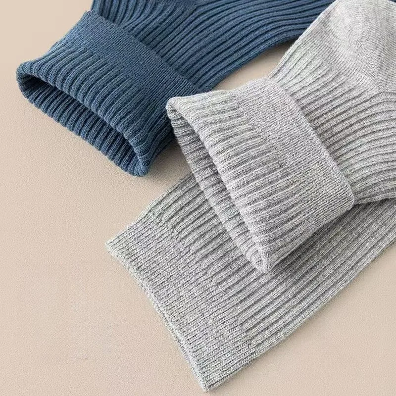 5 Pairs Casual Men's Socks Set Mid-calf Spring Fall Adult Cozy Black Socks for Man Cheap Solid Color White Knit Socks Hosiery
