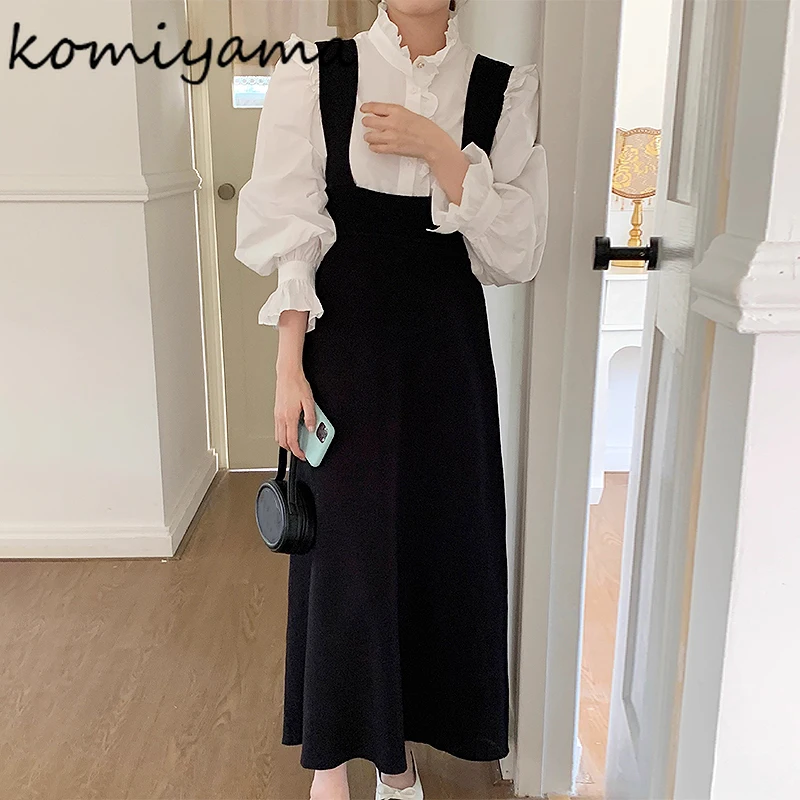 Komiyama Stand-up Collar Fungus Blusas Mujer Flare  Long Sleeves Shirts Blouses Single Breasted Camisas Spring Shirt Tops