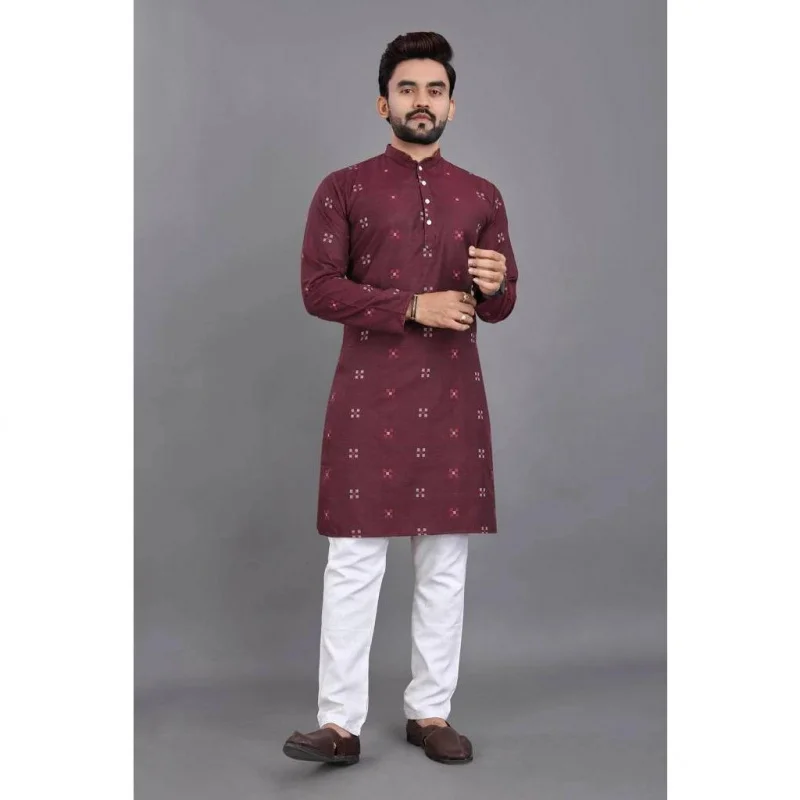 Uomo Stampa digitale Kurta Vardha Regular Fit Colletto alla coreana Lungo Adatto a tutte le occasioni Such Wedding Hari Raya Aidilfitri