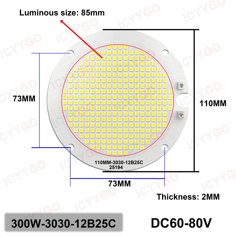 Proiettore a LED 300W 400W Lampada a sospensione a torre architettonica PCB DC60-80V Scheda sostitutiva per luce esterna ad alta baia bianca pura