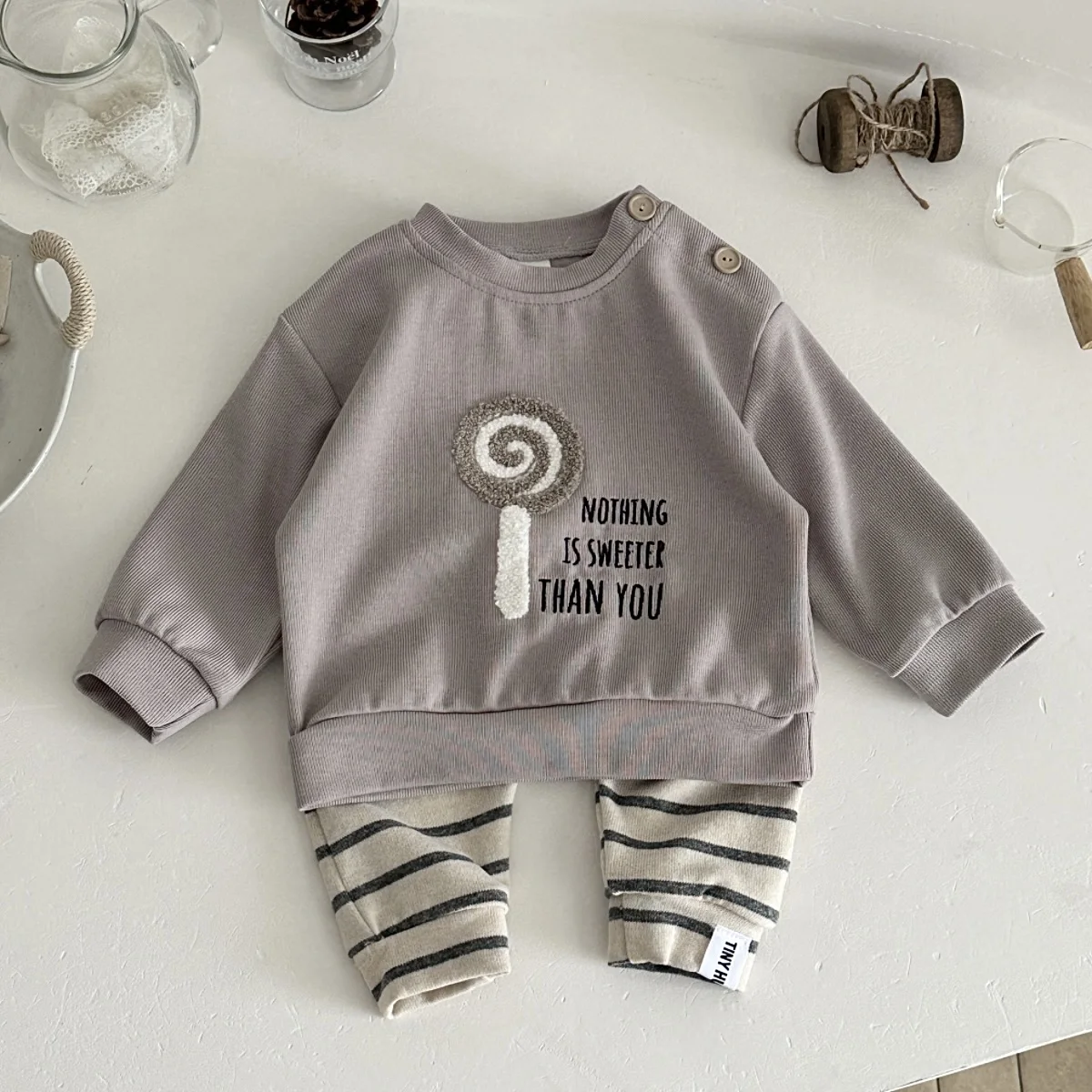 

2Pcs/set Autumn New Baby Clothes Infant Outfits Lollipop Towel Embroidery Top +Striped Pants Newborn Toddler Suits Comfortable