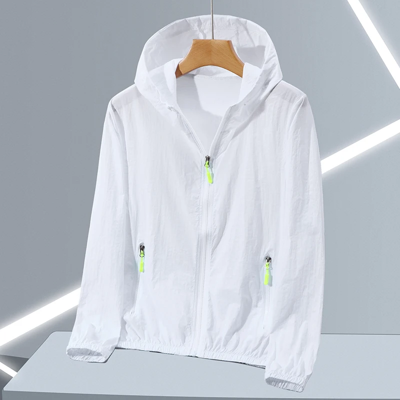 Men's Ice Silk Ultra-Thin Breathable Quick-Drying Sports Sunscreen Clothing Loose Fit Long Sleeve Hooded Jacket Outdoor Travel