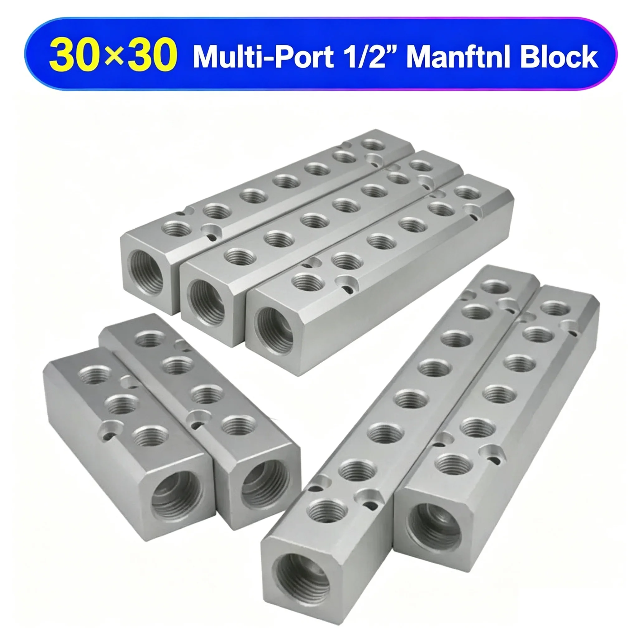 30x30mm Air Manifold Distributor PT1/2 to PT1/4 Drain Diverter Oil Exhaust 2-10 Way Row Distribution for Air Source