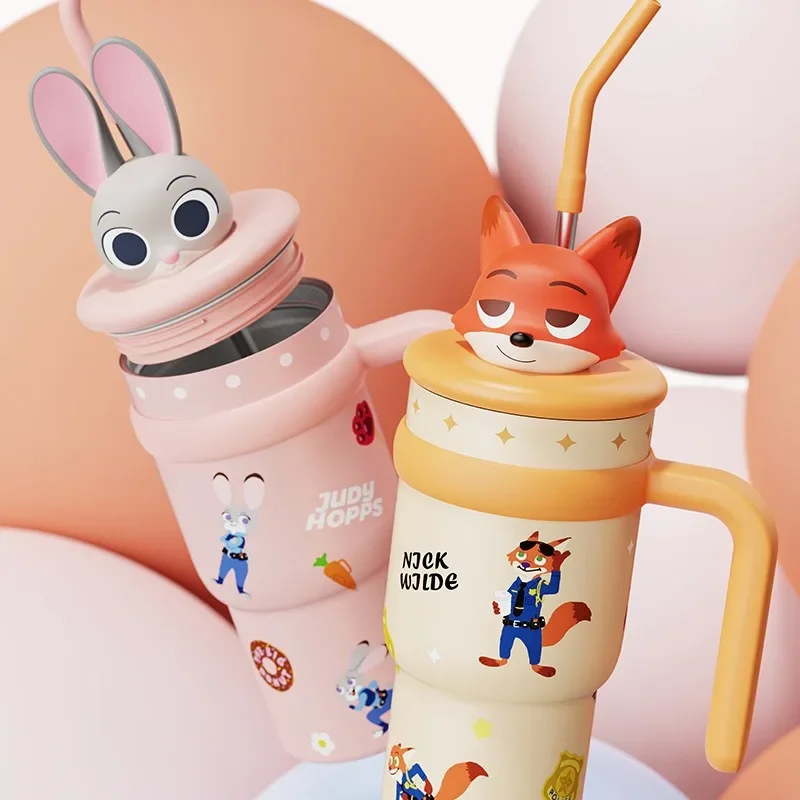 X&W Cartoon Thermos Cup Disney 700ML Stainless Steel Keep Cold and Hot Stitch Lotso Coffee Cup with Straw Portable Car Water Cup view 5