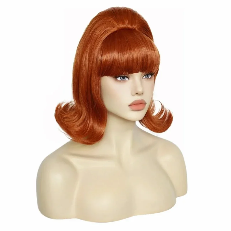 Synthetic hair short 70s pinup pelucas 60s black retro beehive flip wigs for women wig cap