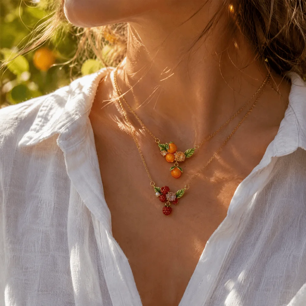 Fashion Stackable Fruit Necklace Mulberry Strawberry Fruits Choker Fruit Design Lemons Clavicle Chain Beach