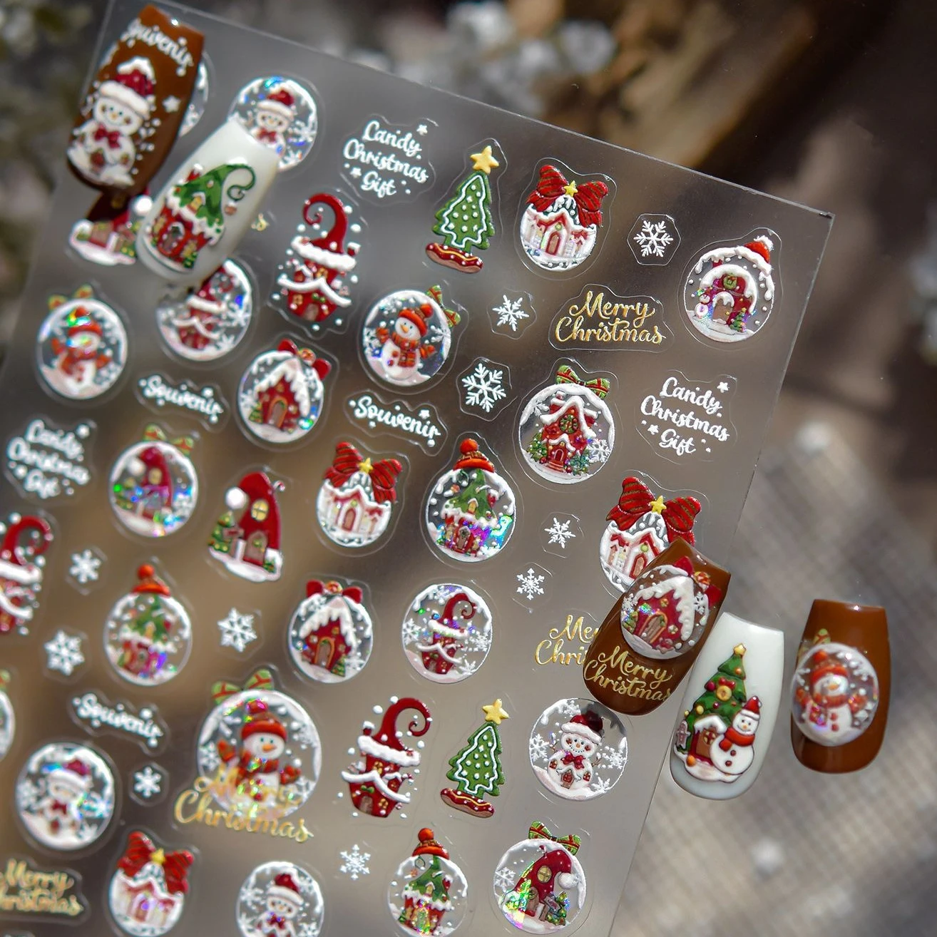 

Разнообразная рождественская елка, снежинки, хрустальный шар, снеговик, звезда, венок, бант, зимний Санта-Клаус, наклейки для дизайна ногтей, маникюрные наклейки