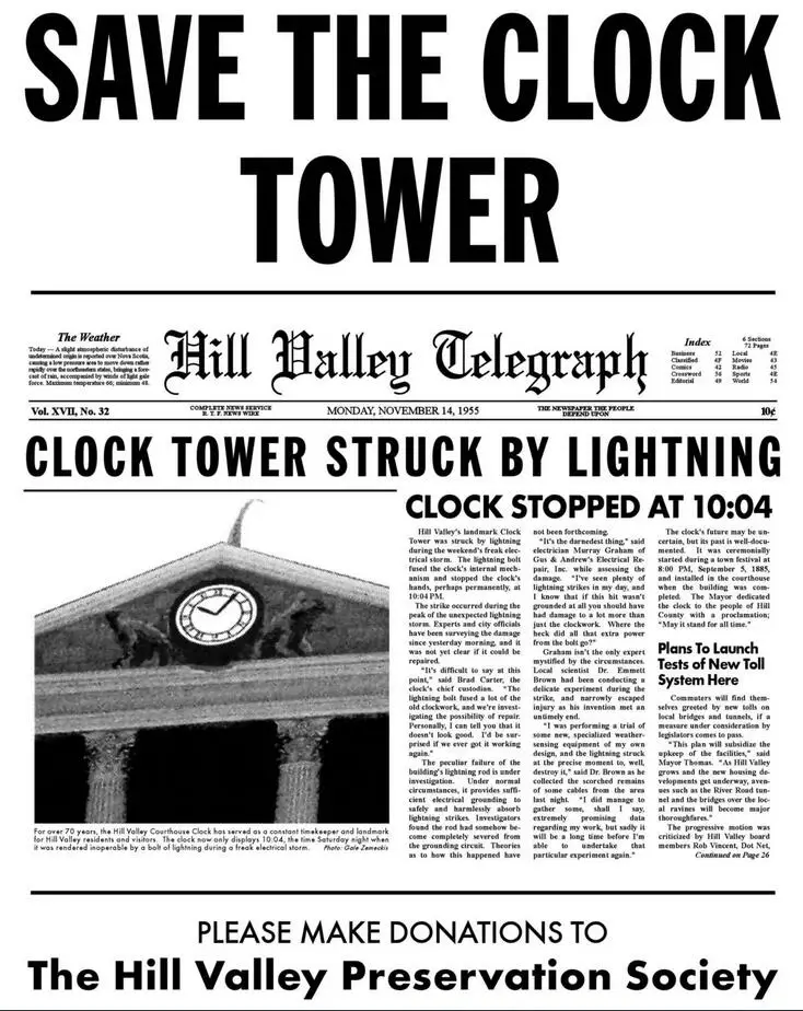 Back To The Future Save The Clock Tower Print Art Canvas Poster For Living Room Decor Home Wall Picture