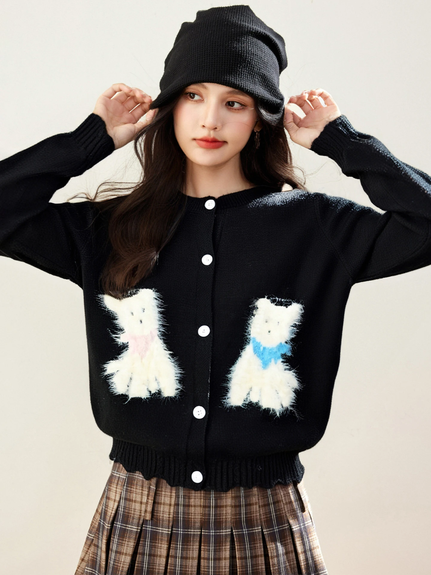

Simple Pockets Slim Knitted Sweater Cardigan Woman O-Neck Long Sleeve Cotton Sweaters Sweet Preppy Style Knitwear Coat Y2K Tops