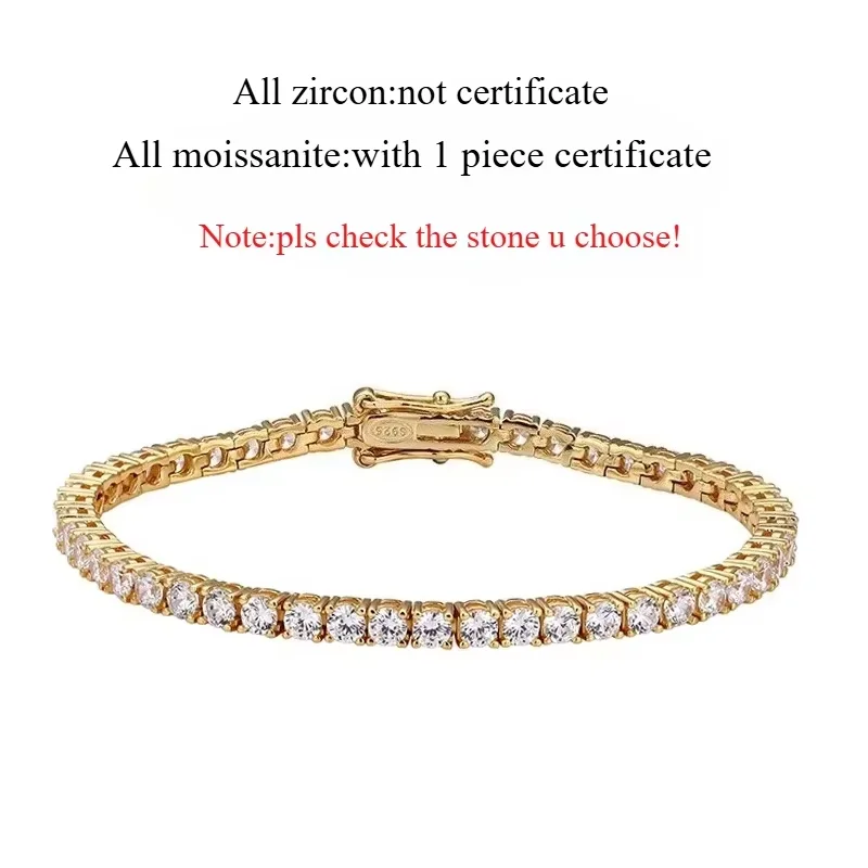 Smyoue 18 Karat vergoldetes Moissanit-Tennisarmband für Damen, 3/4/5 mm, klassisches 925er-Sterlingsilber, zertifiziertes Armband für Herren, Kette