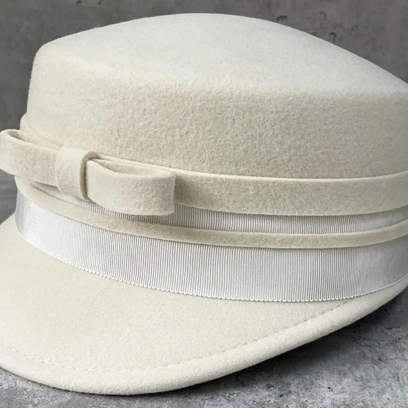 39BD Wollhut mit Schleife, Gürtel, handgefertigt, für Kleid, Party, Wolle, lässig, mit Schleife, Gürtel, Strandhut für – Detail 8