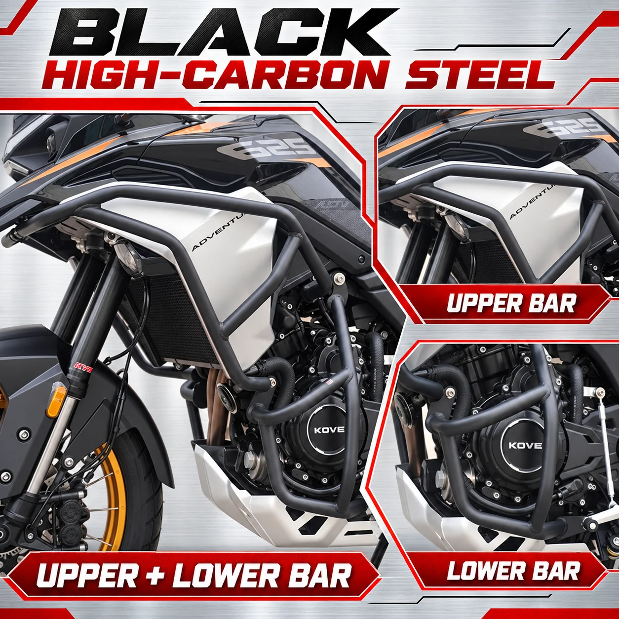 KOVE 625X Modified Full Surround Fairing, Stainless Steel Anti-fall Crash Guard, Aluminum Pannier Top Box Set Motorcycle Parts