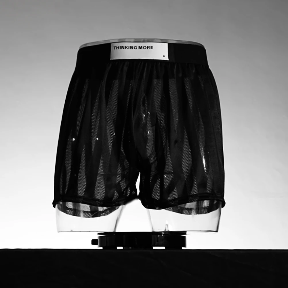

Men Mesh Loose Striped Boxer Shorts Hollow Sexy Lingerie Femboy Breathable Home Wear See Through Underwear Trunks Underpants Men