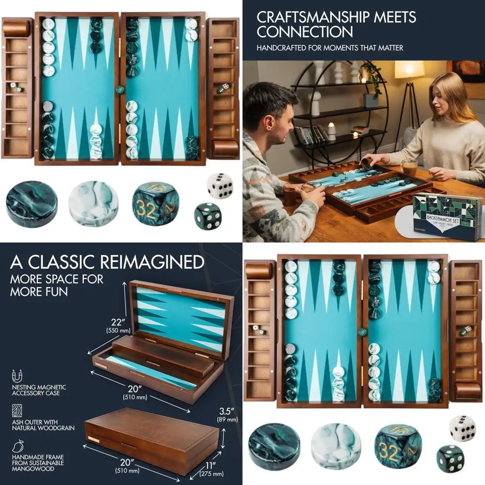 

Adults' 20 Green Wooden Backgammon Set with Removable Tray, 1.5 Checkers & Dice
