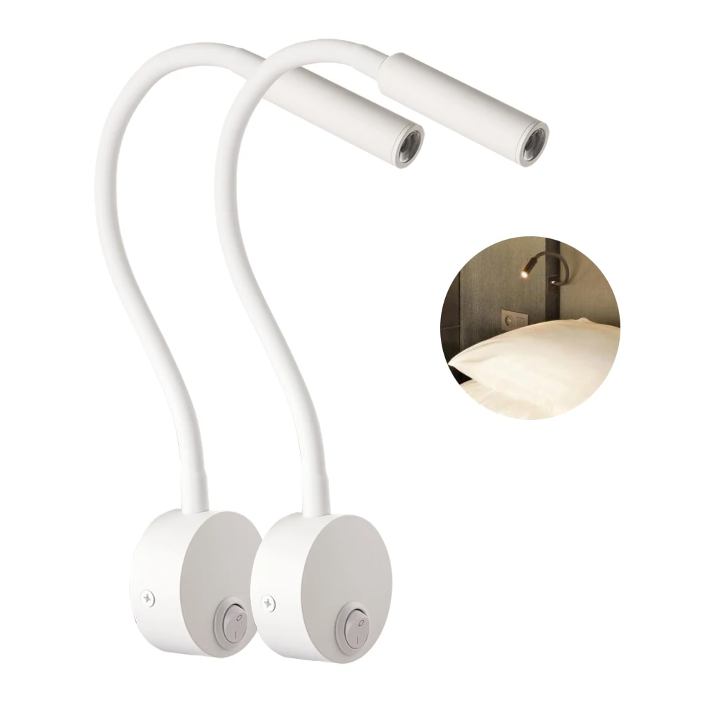 

2pcs светильн Hotel Bedside Working Study Reading Wall Lamp sconces 3W Book Lamp Night light fixtures Spot LED EU US Plug Cord