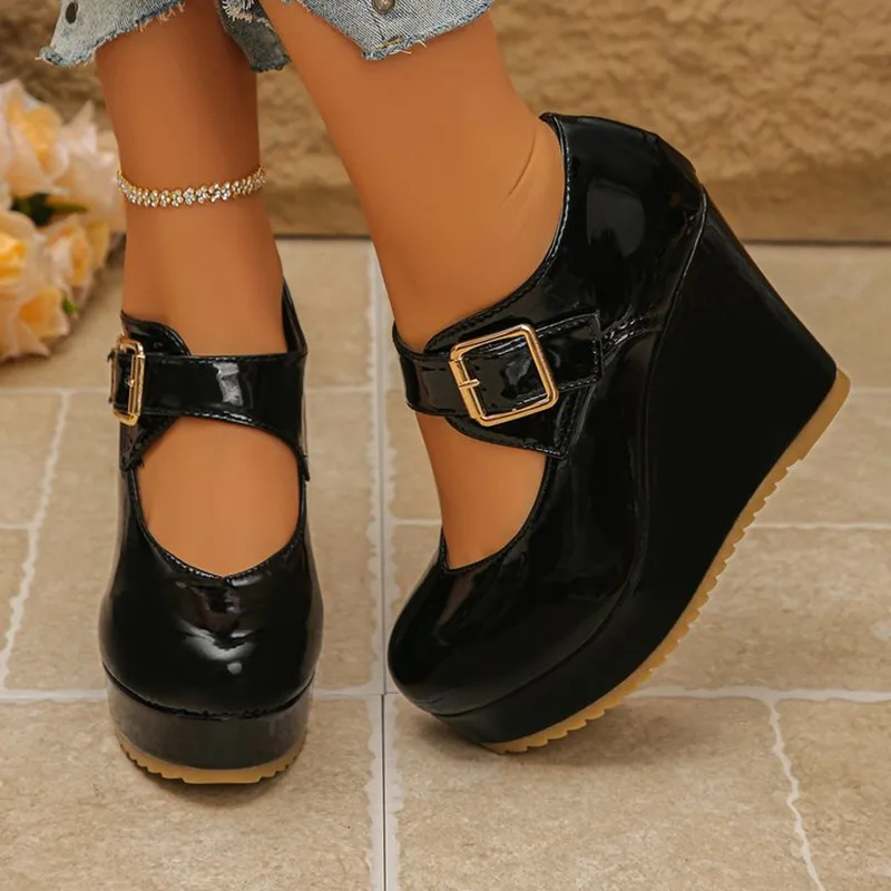 

Luxury Chunky Platform Wedge Pumps For Women Gothic Punk Lolita Mary Janes High Heels Loafers Woman Shoes Party Casual Ladies