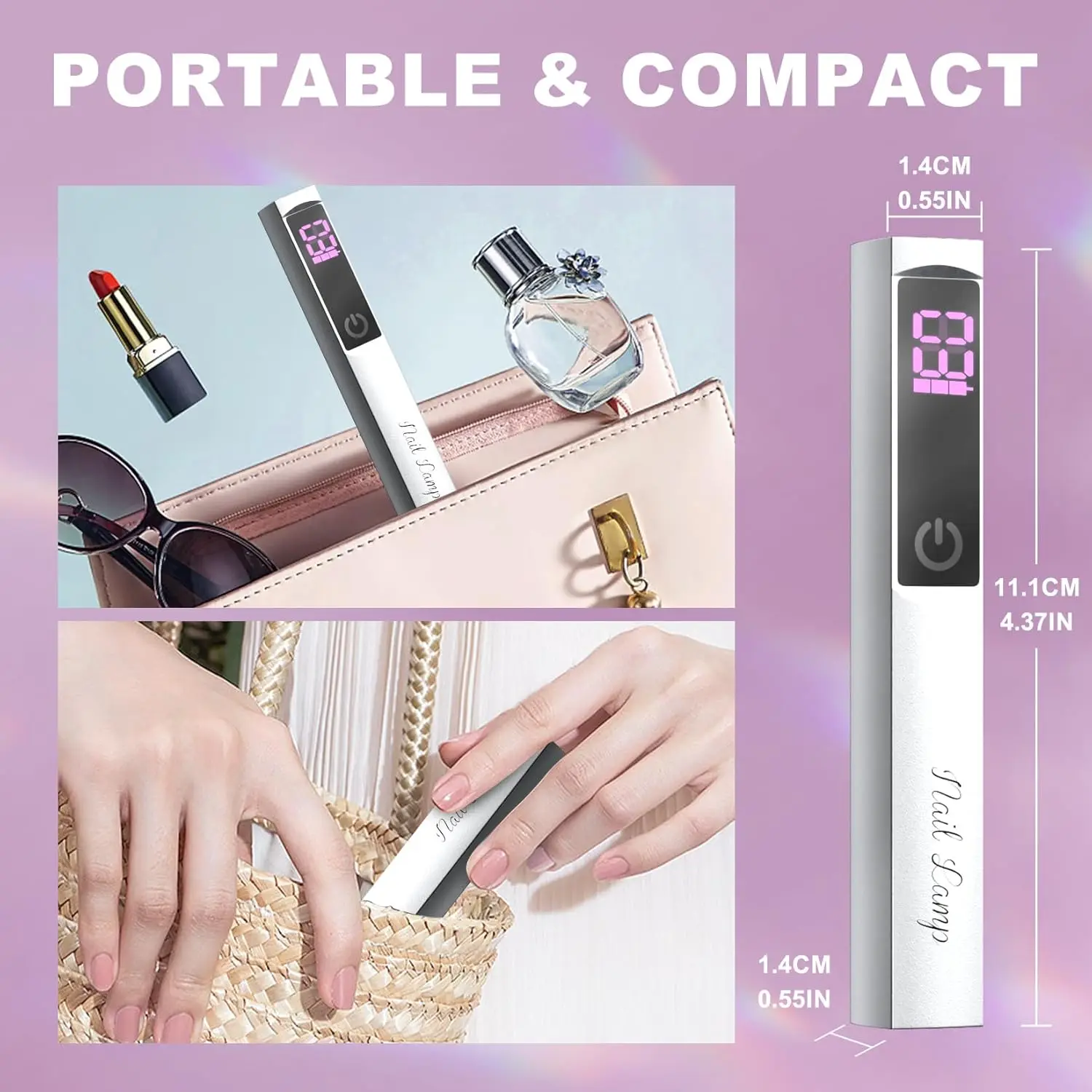 UV Light for Nails Handheld Mini UV Nail Lamp: Portable UV Lamp for Gel Nails 3W Rechargeable Nail Dryer with Display