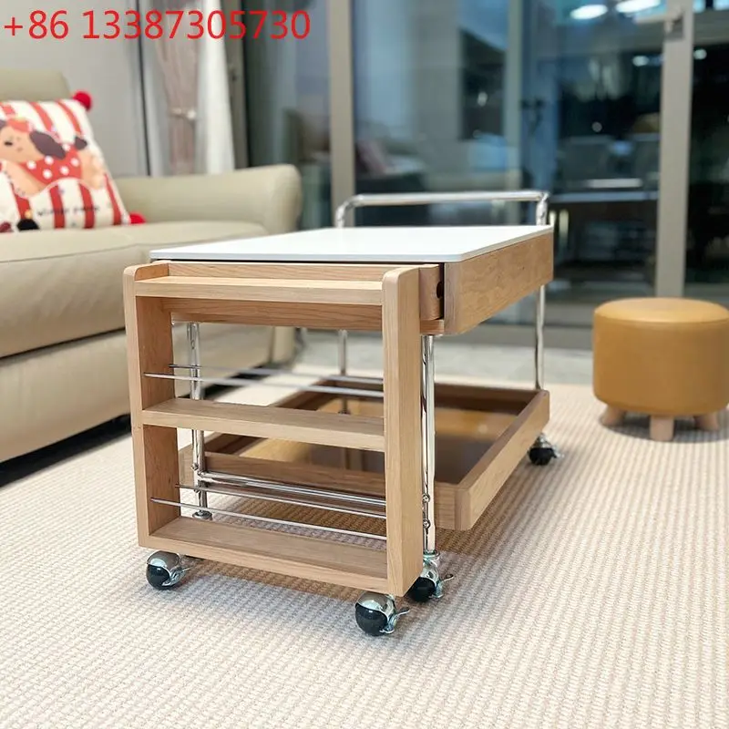 

Мобильный журнальный столик на колесиках, в японском стиле, для гостиной, с выдвижной чайной плитой, из массива дерева.