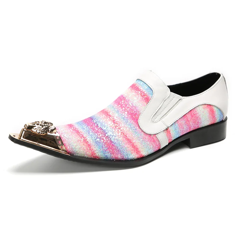 Brett Frühling Herbst Schuhe für Männer Metalle Hut Spike rosa Business Bankett Party sozialisieren Rindsleder Hochzeit Herren schuhe – Detail 20