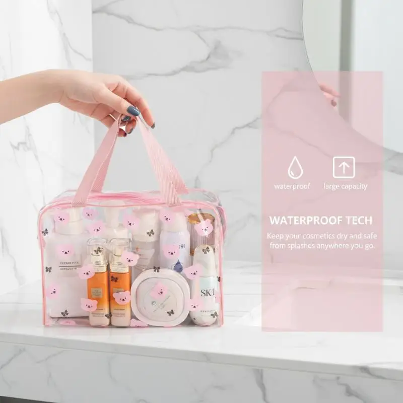 1 piece PVC printed cosmetic bag, portable cosmetic storage bag, large capacity transparent travel cosmetic bag