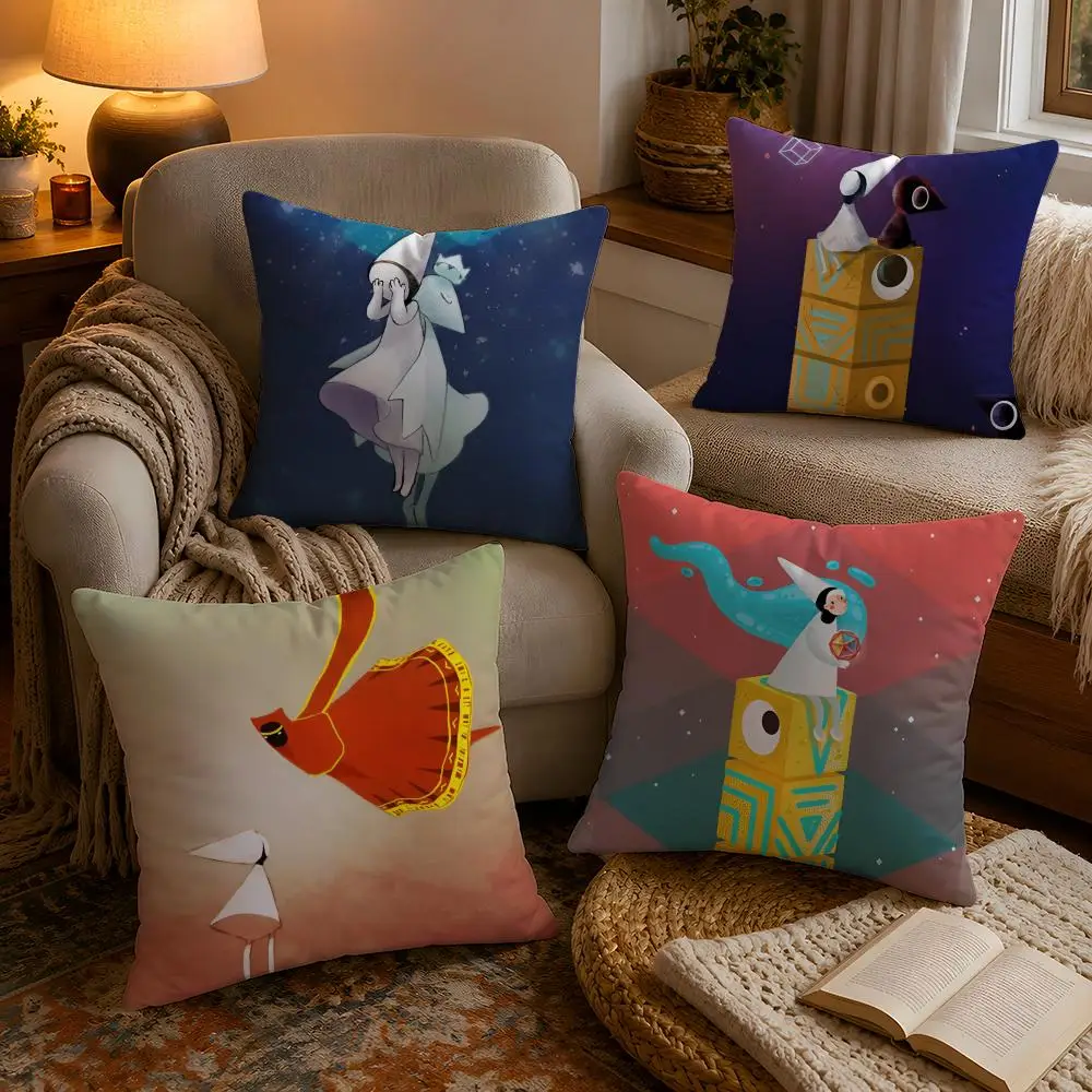 Anime Kwaii M-Monument Valley Games Pillow Case Soft Plush Cushion Cover Double Print and Invisible Zipper for Sofa Home Car Use
