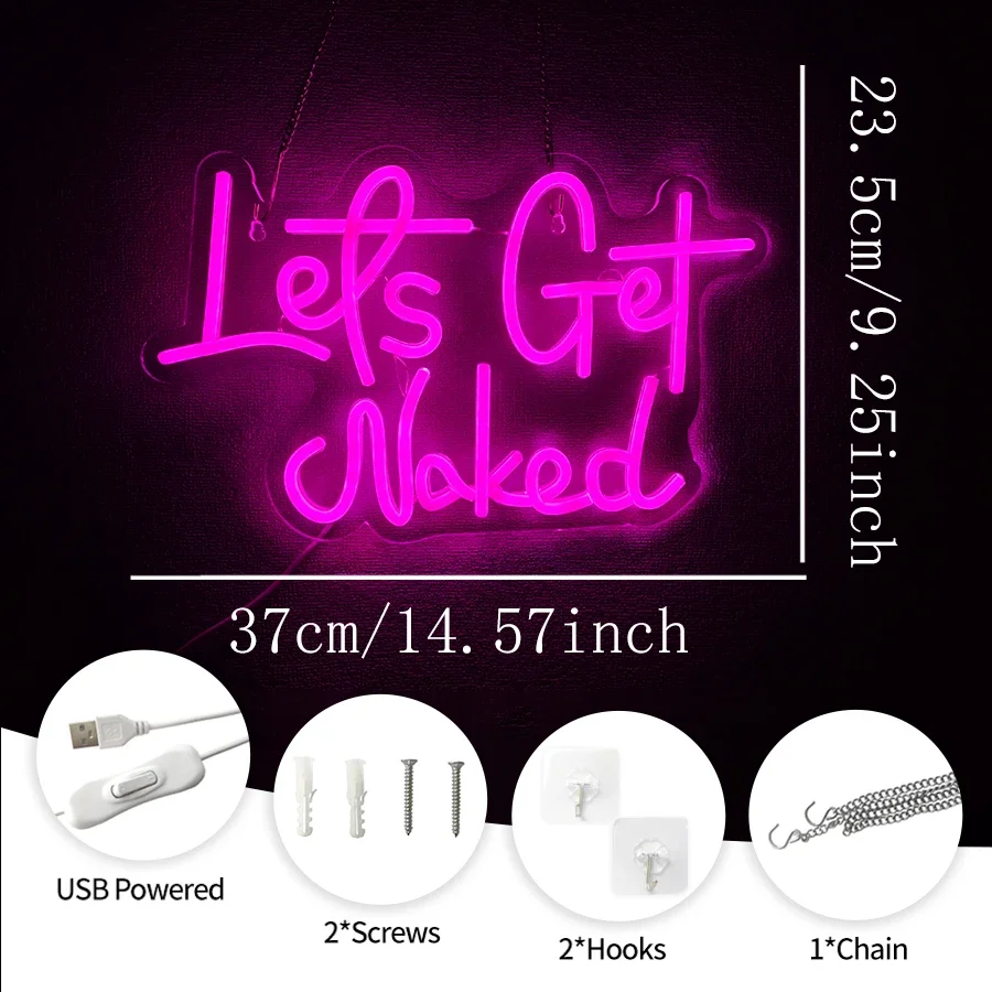 Let's Get Naked  Neon Light  Signs for Wall Decor LED Neon Lights for Bedroom Girls Room Dormitory Stoe Decoration