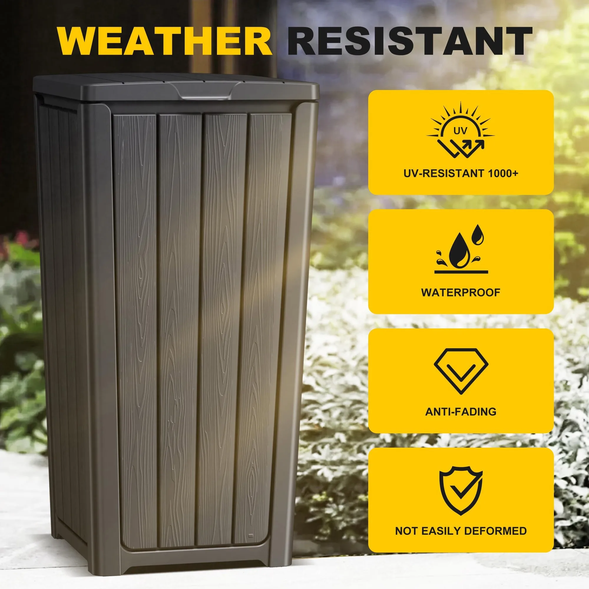 38 Gallon Resin Trash Can with Lid, Waterproof & Uv Resistant Outdoor Garbage Bin for Patio, Kitchen, Deck & Backyard