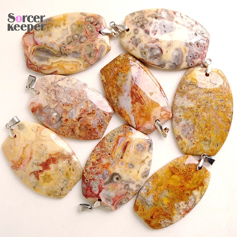 Natural Crazy Lace Rosetta Agate Stone Pendant Stripe Charm Carnelian Fashion Quartz CAB Gems Jewelry Necklace Accessories BP989