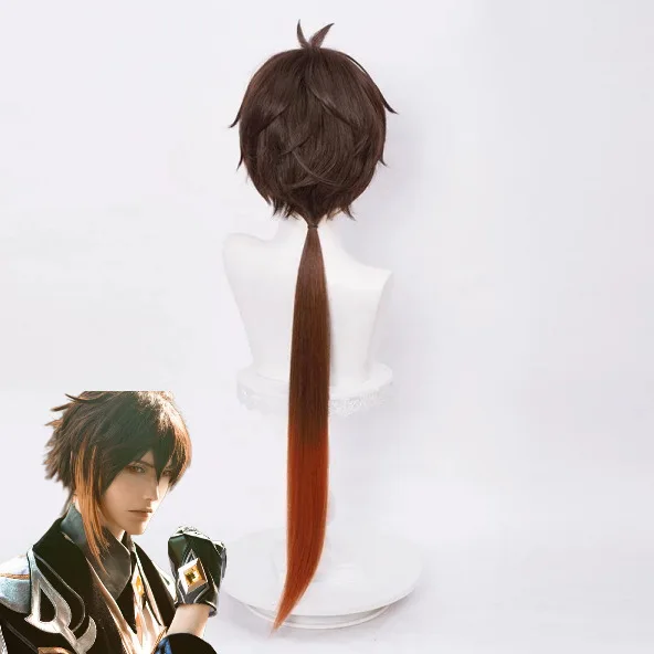 Genshin Impact Zhongli Cosplay perruque réaliste Anime personnage Style dégradé couleur cheveux longs Cos jouer accessoire