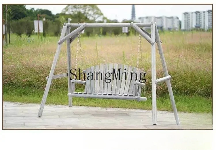 FG  Wood Swing Garden Rocking Chair Antiseptic Wood Swing Outdoor Garden Hanging  Basket Home Leisure Rocking Chair