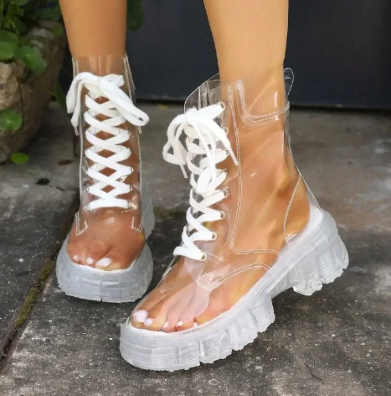 2024 Solid Color Fashion Thick Bottom Transparent Women's Boots Change Color 35-43 Large Outdoor Trendy Women's Fashion Boots