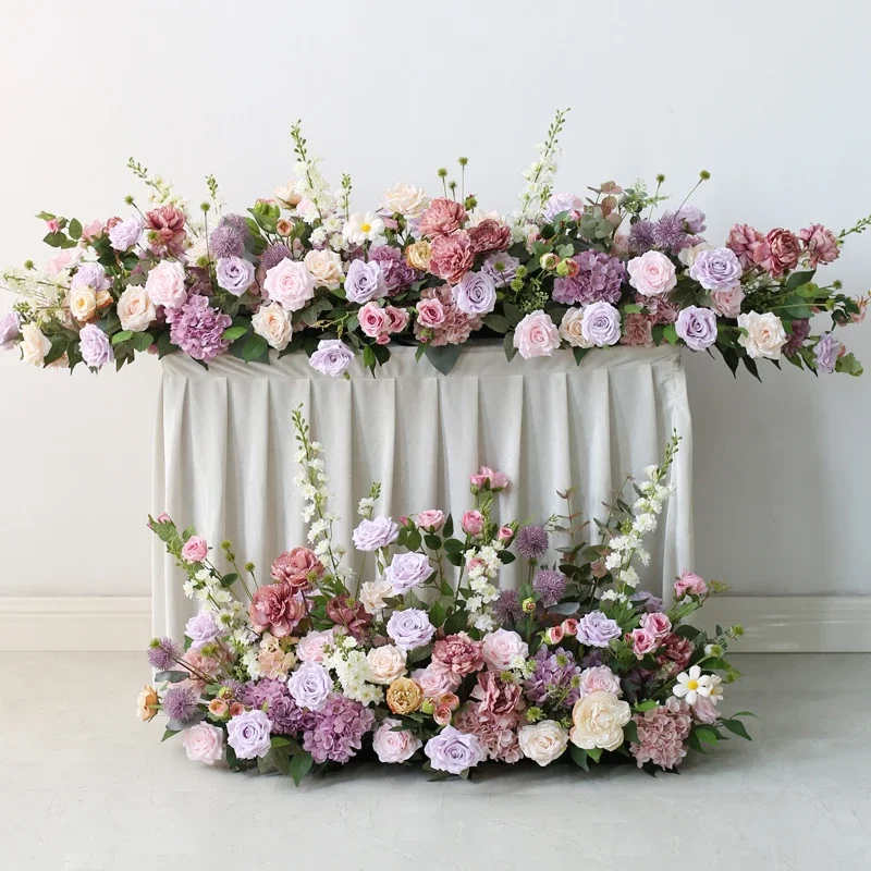 Artificial Multicolor Roses Flower Runners Hanging Garden Decoration Outdoor Wedding Table Centerpiece Hanging Flower Row