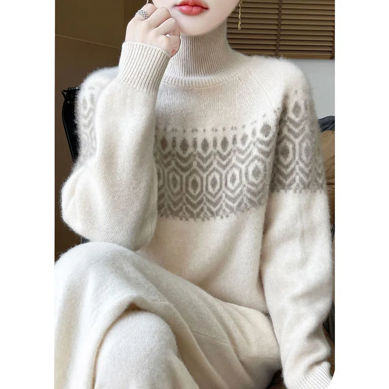 ربيع الخريف البلوز سترة جاكار المرأة الكورية موضة فضفاضة طويلة الأكمام محبوك سترة الإناث البلوز قاع قميص