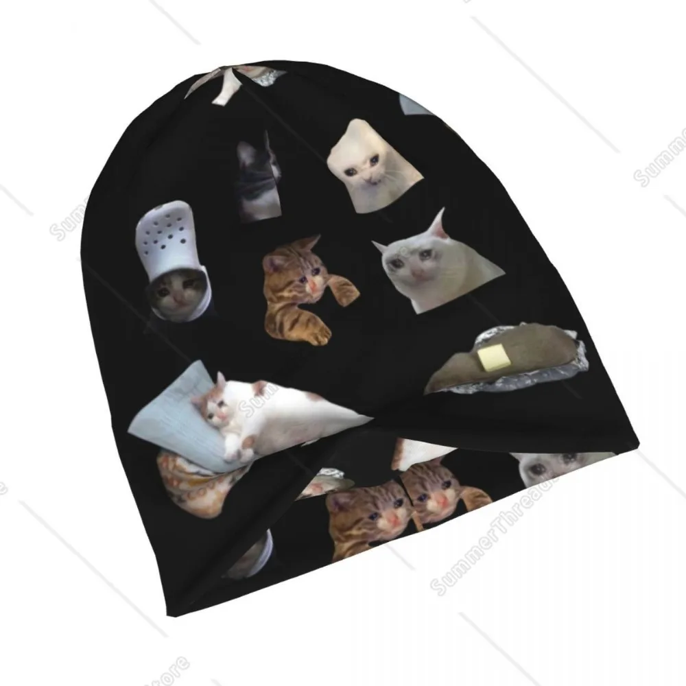 البكاء القط ميمي حزمة Skullies Beanies القبعات مضحك لطيف بارد للجنسين الشارع قبعات دافئة رئيس التفاف بونيه محبوك قبعة #4