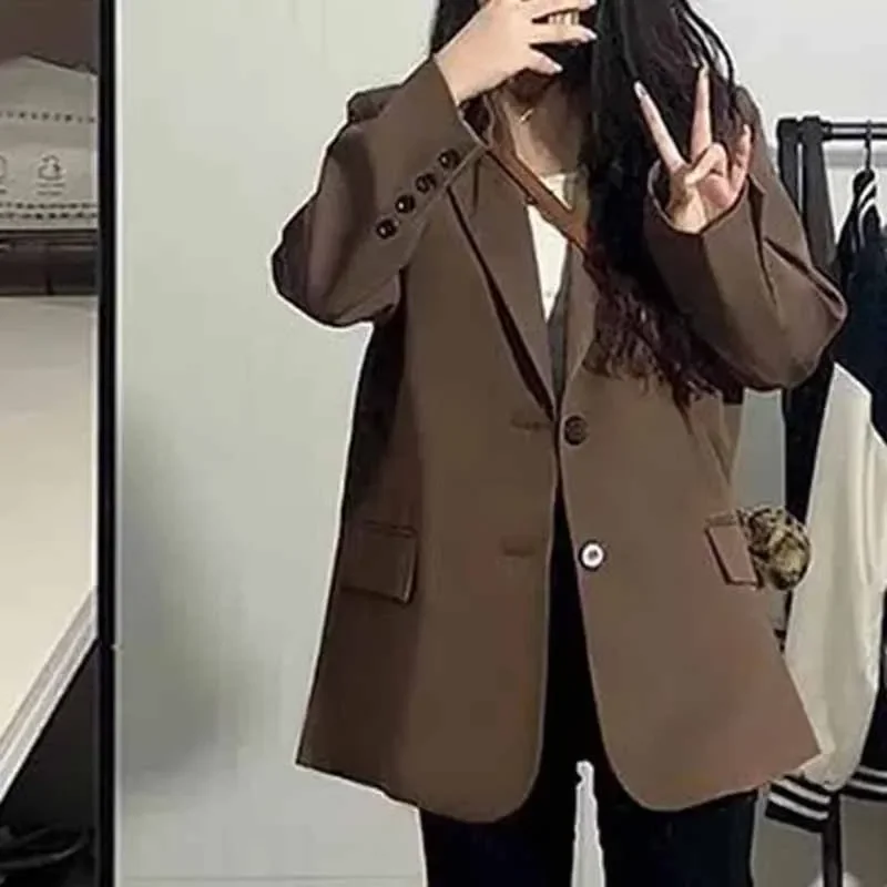 ฤดูใบไม้ผลิฤดูใบไม้ร่วงผู้หญิง Blazer สไตล์อังกฤษสีกากีสีทึบเสื้อสูทหญิงเกาหลีใหม่ Blazer Tops CH41