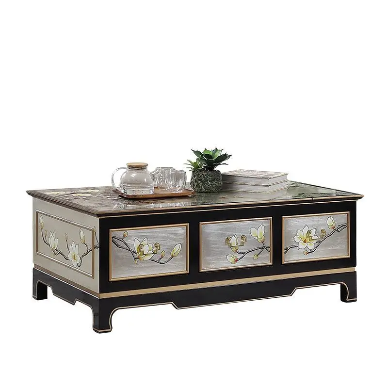

New Chinese coffee table simple modern small apartment living room rectangular painted solid wood coffee table TV cabinet
