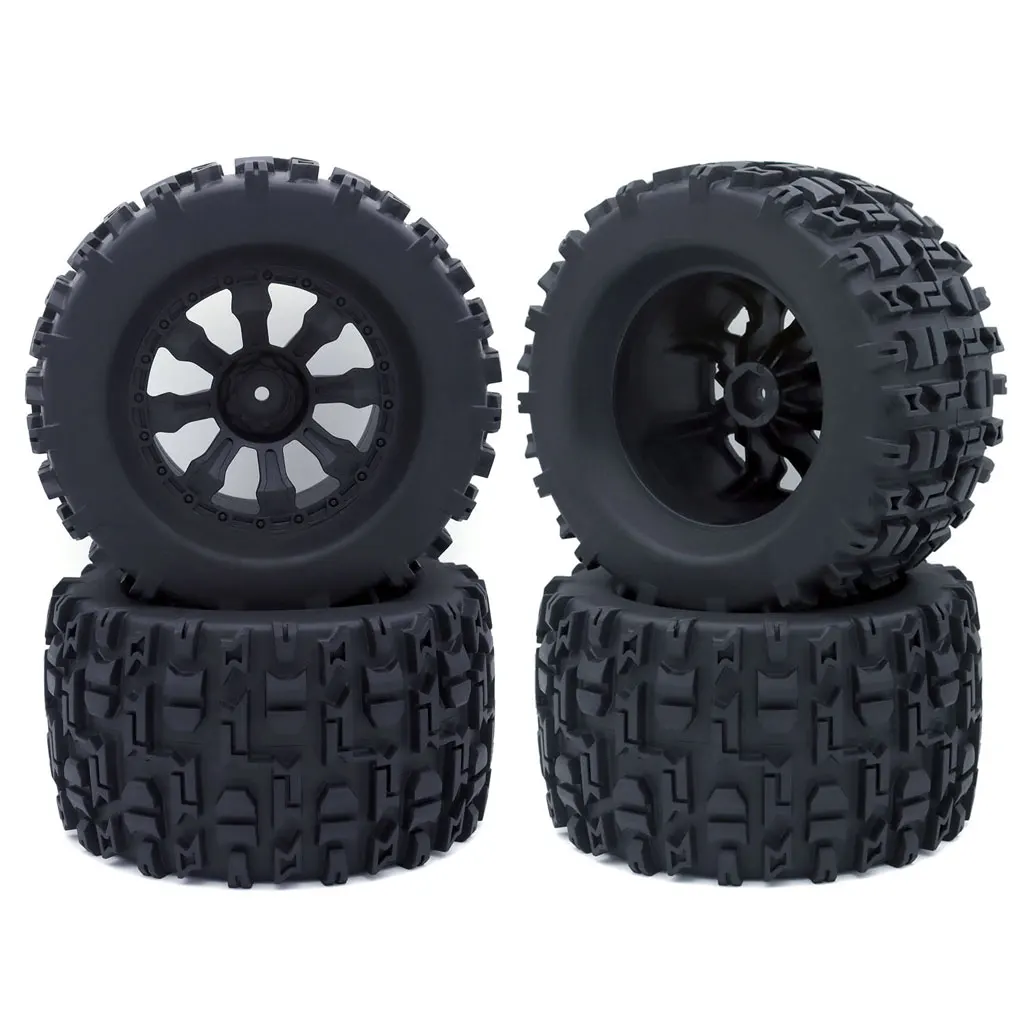 4pcs 120mm 125mm Rubber Tires 1/10 RC Monster Truck Tires and Wheel Rims 12mm Hex For RC Crawler Trxs Himoto HSP HPI Redcat