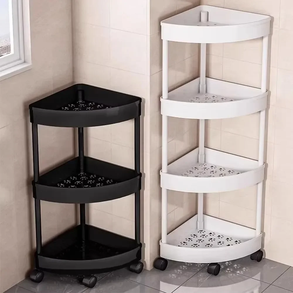 Kitchen Corner Shelf Movable Multi-layer Standing Storage Racks Bathroom Corner Cabinet Living Room Storage Shelf with Wheels