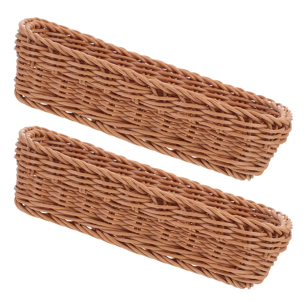 

2pcs Imitation Rattan Storage Basket Multifunctional Kitchen Organizer for Cutlery Chopsticks Seasoning Jars Bread for Home