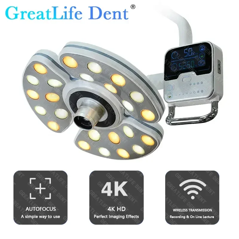 GreatLife Dent Dental Camera Exam Surgical Light 4K HD Autofocus Long Life Remote Control Sony CMOS Ceiling Wall-Mounted Pet Vet