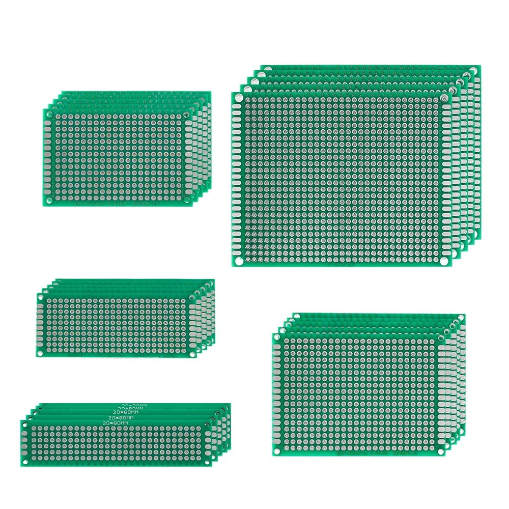 25pcs =5pcs*2x8 3x7 4x6 5x7 7x9cm,PCB Green Double-sided Board Kit Excellent Stability and Performance Diy Circuit Boards Set