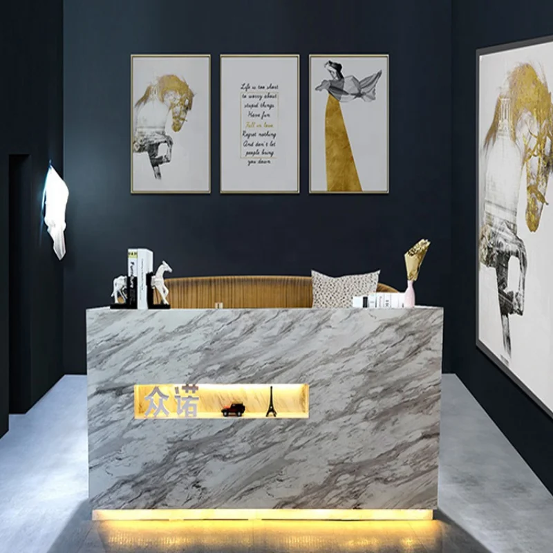 custom.Clothing store cashier desk modern simple white marble small bar table beauty salon company reception counter