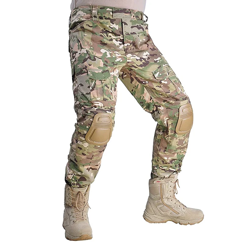 Tactical Pants Combat Cargo Pants Uniform Training Camouflage Hunting Pants Paintball Climbing Clothes with Pads Multi-Pocket