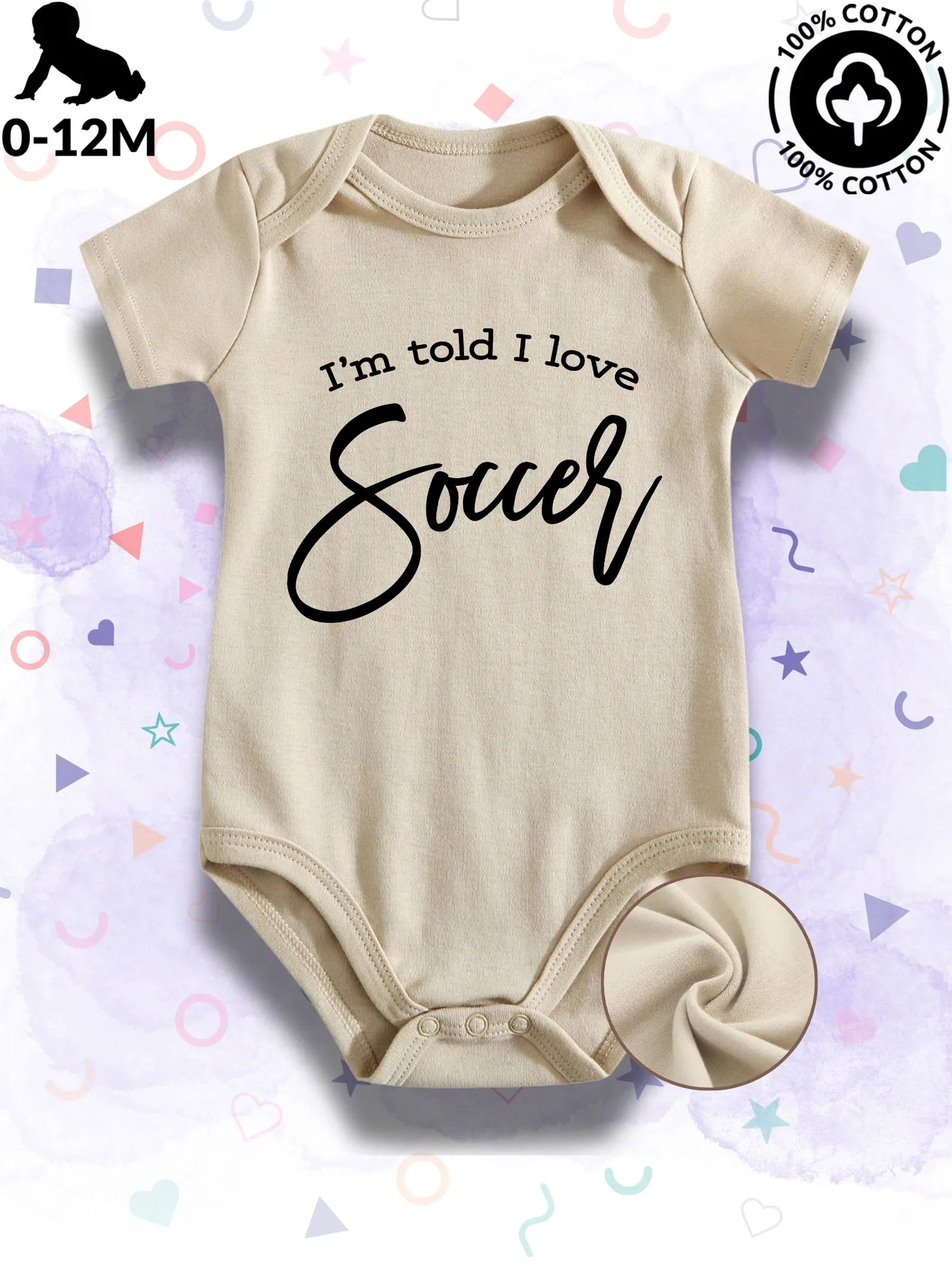 

I'm Told I Love Soccer Unisex Baby Bodysuit, 100% Cotton Soft Onesie, All-Season Wear Beige Crawling Suit 190GSM
