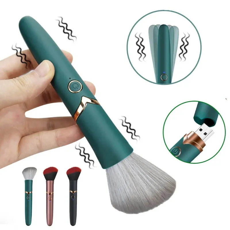 Vibrating Makeup Brush Massage Strong Shock Female Orgasm Clitoral Stimulator 10 Speed Waterproof Adult Toys For Women Man