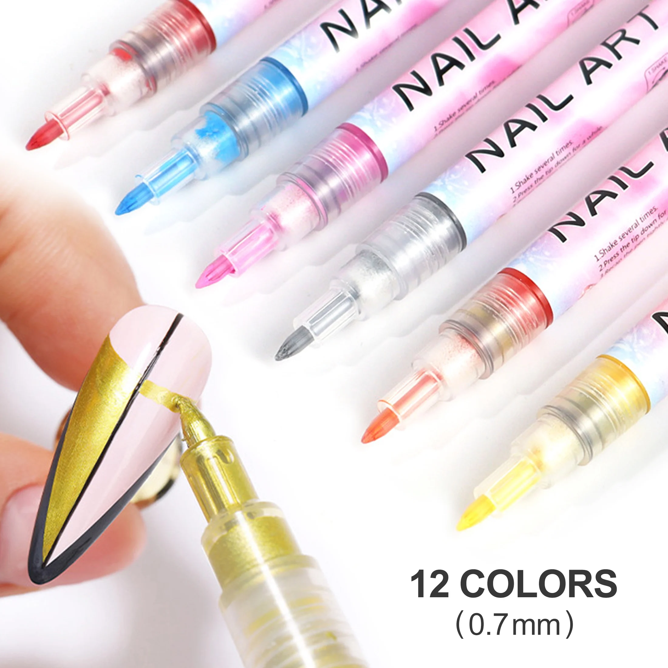 

1Box 12pcs Nail Art Drawing Graffiti Pen Gel Pencil 0.7mm Waterproof Painting Liner Brush Quick-dry Nail Marker DIY Manicure